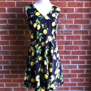 Chetta B Lemon Print Fit and Flare Dress - Size 12